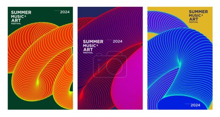 Téléchargez les illustrations : Fond fluide abstrait coloré vectoriel pour le design du Festival d'art et de musique d'été 2024 - en licence libre de droit