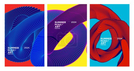 Téléchargez les illustrations : Fond fluide abstrait coloré vectoriel pour le design du Festival d'art et de musique d'été 2024 - en licence libre de droit