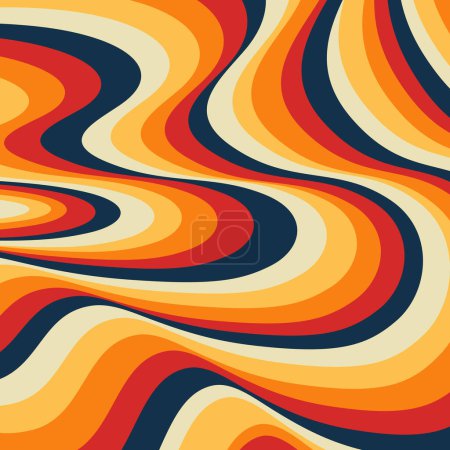 Foto de Ilustración abstracta de diseño de remolino de estilo retro colorido en colores beige, naranja, amarillo, rojo y azul oscuro - Imagen libre de derechos