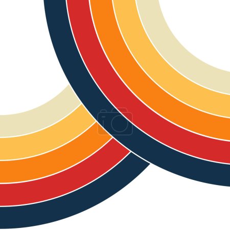 Foto de Ilustración abstracta del diseño de arcos de arco iris de estilo retro en colores rojo, naranja, amarillo, beige y azul oscuro sobre fondo blanco - Imagen libre de derechos