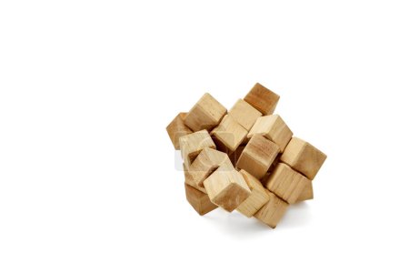 Photo for Cube puzzle wooden blocks isolated on white background - Royalty Free Image