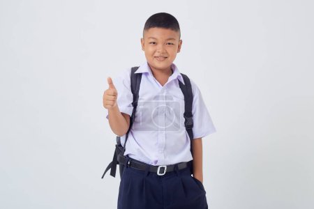 Photo for Portraits of Asian Boy Thai Country in School Uniform Isolated On White Background - Royalty Free Image