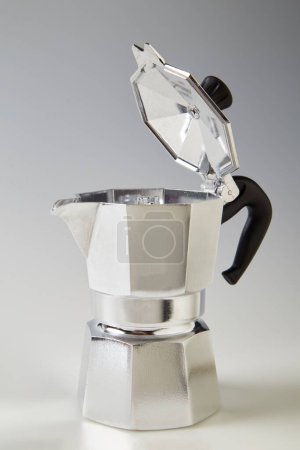 Photo for Typical Italian coffee pot or moka in aluminum on white background, - Royalty Free Image