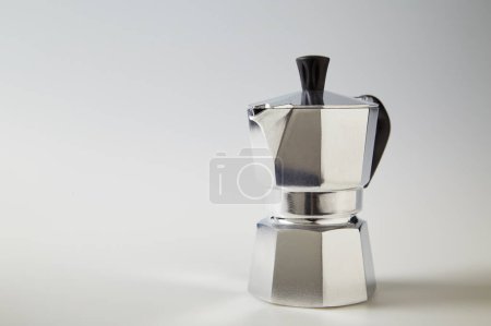 Photo for Typical Italian coffee pot or moka in aluminum on white background, - Royalty Free Image