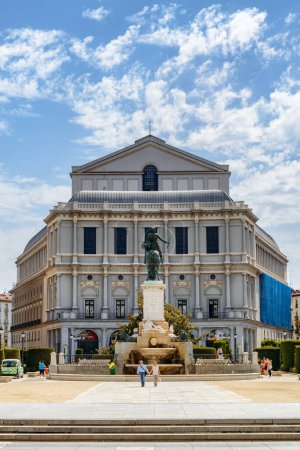 Photo for Madrid, Spain - August 18, 2014: Beautiful view on the Royal Theatre (Teatro Real) from the Plaza de Oriente in Madrid, Spain. Madrid is a popular tourist destination of Europe. - Royalty Free Image