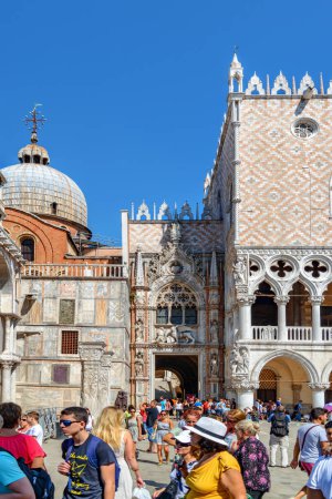 Photo for Venice, Italy - August 24, 2014: View of Carta Gate at the Piazza San Marco. Venice is a popular tourist destination of Europe. - Royalty Free Image