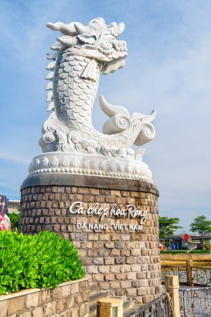 Photo for Da Nang (Danang), Vietnam - April 15, 2018: Wonderful view of Statue of Carp Becoming a Dragon (Ca Chep Hoa Rong) at DHC Marina in downtown. The statue is a popular tourist attraction of Asia. - Royalty Free Image