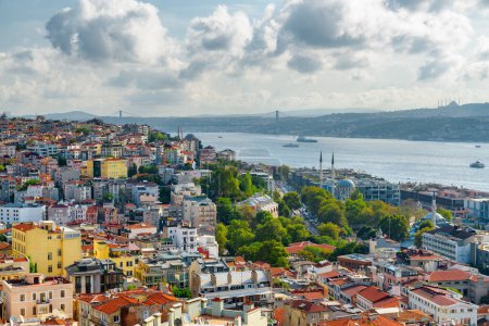 Photo for Aerial view of the Bosporus and Istanbul, Turkey. Amazing city view from the Galata Tower. - Royalty Free Image