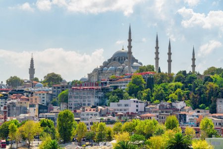 Foto de Skyline de Estambul, Turquía. Impresionante vista de la Mezquita Suleymaniye. Estambul es un destino turístico popular del mundo. - Imagen libre de derechos