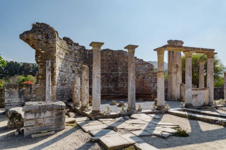 Scenic ruins of the Church of Mary (the Church of the Councils) in Ephesus (Efes) at Selcuk in Izmir Province, Turkey. The ancient Greek city is a popular tourist attraction in Turkey.