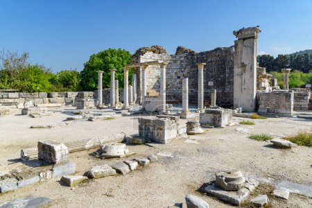 Scenic ruins of the Church of Mary (the Church of the Councils) in Ephesus (Efes) at Selcuk in Izmir Province, Turkey. The ancient Greek city is a popular tourist attraction in Turkey.