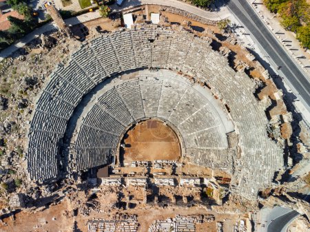 Photo for Aerial view of the ancient theatre in Side, Turkey. Side is a popular tourist destination in Turkey. - Royalty Free Image