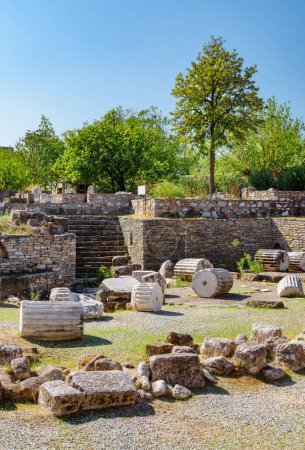 The ruins of the Mausoleum at Halicarnassus (Tomb of Mausolus) in Bodrum, Turkey. The Mausoleum is one of the Seven Wonders of the Ancient World and a popular tourist attraction in Turkey.