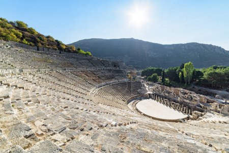 Photo for The Theatre of Ephesus (Efes) at Selcuk in Izmir Province, Turkey. The amphitheatre is the largest in the ancient world for gladiatorial combats and drama. Ephesus is a popular tourist destination. - Royalty Free Image