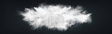 Abstract wide horizontal design of white powder snow cloud explosion on dark background Poster 644073562