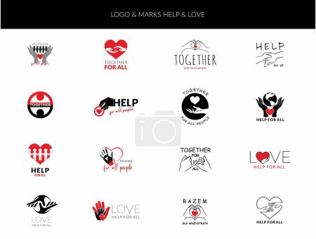 Illustration for LOGO & MARKS HELP LOVE CARE PEOPLE - TOGETHER - LOGO RED AND BLACK - Royalty Free Image