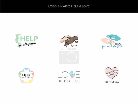 Illustration for LOGO & MARKS HELP LOVE CARE PEOPLE - TOGETHER - COLORFULL LOGO - Royalty Free Image