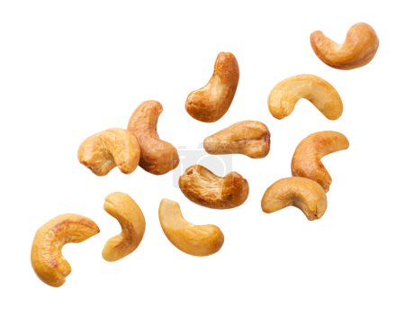 Photo for Roasted cashews flying close-up on a white background. Isolated - Royalty Free Image