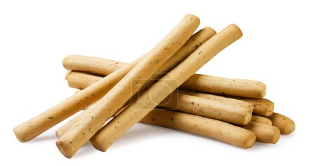Pile of grissini, bread sticks close-up on a white background. Isolated