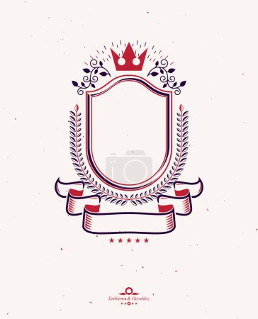 Ilustración de Emblema gráfico compuesto con elemento corona real y ribbon.Heraldic lujo Escudo de armas logotipo decorativo ilustración vector aislado
. - Imagen libre de derechos