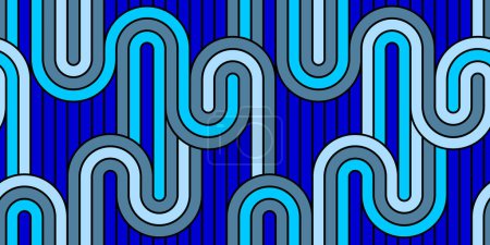 Illustration for Seamless pattern with twisted lines, vector linear tiling background, stripy weaving, optical maze, twisted stripes. Blue color design. - Royalty Free Image