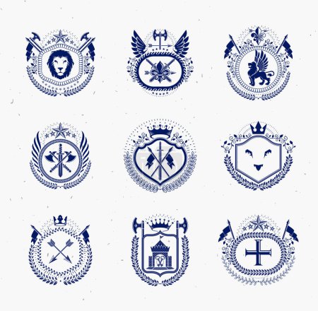 Ilustración de Clásicos emblemas, vector heráldico Escudo de armas. Colección de elementos de diseño vintage. - Imagen libre de derechos