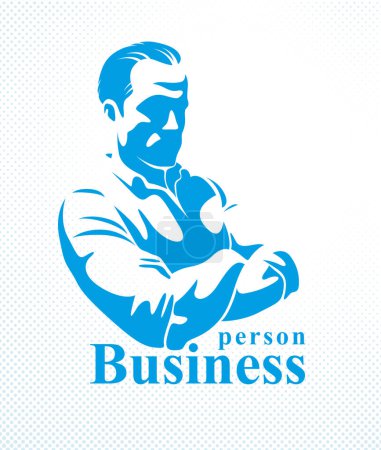 Illustration for Confident successful businessman handsome man business person vector logo or illustration realistic drawing style. - Royalty Free Image