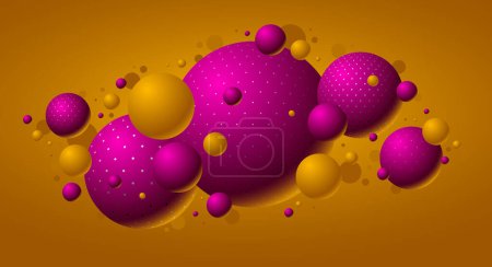 Téléchargez les illustrations : Illustration vectorielle de sphères pointillées colorées, fond abstrait avec de belles boules à pois, concept art 3D globes design. - en licence libre de droit