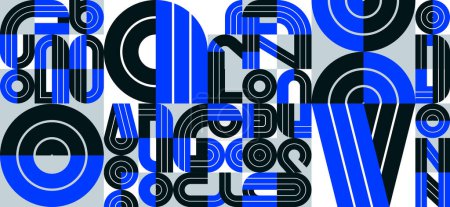 Ilustración de Vector de patrón geométrico inconsútil, diseño abstracto de fondo con elementos azules tomados de la tipografía de letras. - Imagen libre de derechos