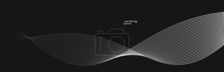 Illustration for Smooth and relaxing shape vector abstract background with wave of flowing particles over black, curve lines of dots in motion, tranquil and soft image. - Royalty Free Image