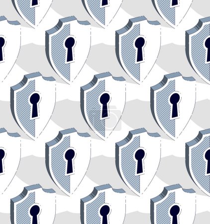 Illustration for Shields seamless background, protection, antivirus or firewall, vector wallpaper or web site background. - Royalty Free Image