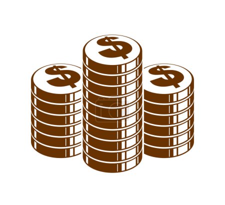 Illustration for Coin stack cash money or casino chips still-life, vector icon, illustration or logo, revenue or taxes concept, pile of cents. - Royalty Free Image