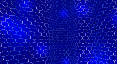 Illustration for Technology vector abstract background with hexagons mesh, 3D abstraction of nanotechnology and science, electronics and digital style, wire net dimensional perspective. - Royalty Free Image