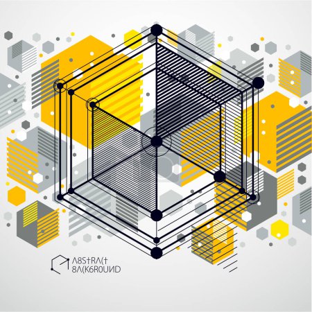 Illustration for Abstract vector composition with simple geometric figures, symbols, art yellow background. Technical plan, abstract engineering draft for use in graphic and web design. - Royalty Free Image