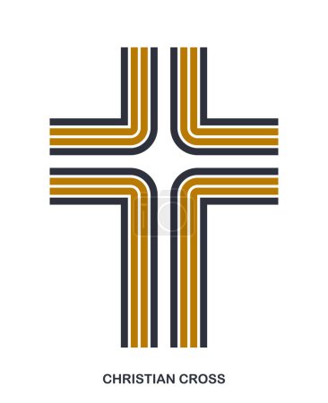 Illustration for Christian cross modern linear style vector symbol isolated on white, faith and belief contemporary crucifix sign of Jesus Christ stripy graphic design. - Royalty Free Image