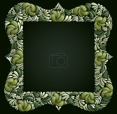 Illustration for Floral frame made of leaves vector vintage design, decorative blank classic style border, luxury beautiful background, invitation or greeting card with place for text. - Royalty Free Image