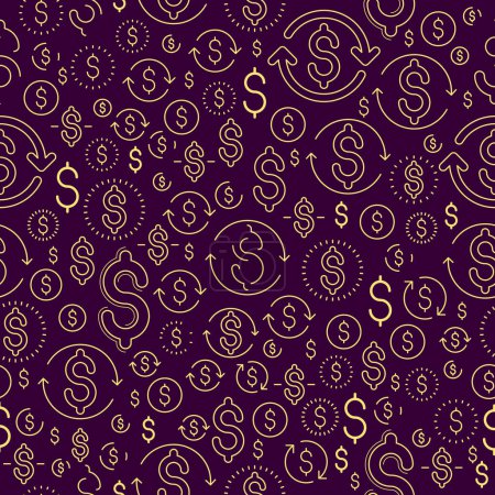 Illustration for Financial icon set seamless background, backdrop for financial website or economical theme ads and information, dollar currency money signs, vector wallpaper or web site background. - Royalty Free Image