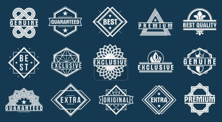 Illustration for Premium best quality vector emblems set, black and white badges and logos collection for different products and business, classic graphic design elements, insignias and awards. - Royalty Free Image