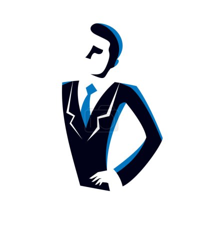 Ilustración de Joven atractivo logotipo vector empresario o icono aislado en blanco, hombre de negocios símbolo. - Imagen libre de derechos