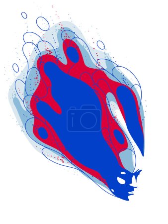 Illustration for Man head with abstract fluids flying from it vector philosophical illustration, psychology insight and meditation theme, thinking and dreaming, mindfulness. - Royalty Free Image
