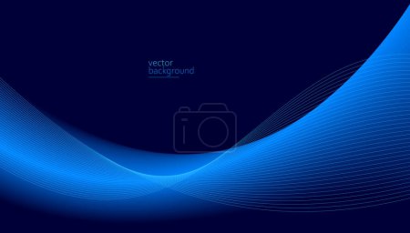 Ilustración de Curva forma flujo vector fondo abstracto en gradiente azul oscuro, concepto dinámico y de velocidad, tecnología futurista o arte en movimiento. - Imagen libre de derechos