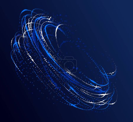 Illustration for Particle flow whirlpool colorful vector abstract background, life forms bio theme microscopic spin design, dynamic dots elements in vortex motion. - Royalty Free Image