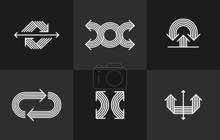 Illustration for Concept arrows vector logos set isolated, double arrows symbol pictograms collection, stripy icon of arrow. - Royalty Free Image