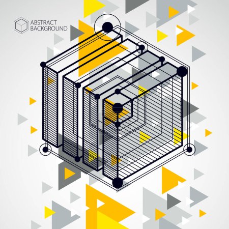 Illustration for Engineering technology vector yellow wallpaper made with 3D cubes and lines. Engineering technological wallpaper made with honeycombs. Abstract technical background. - Royalty Free Image