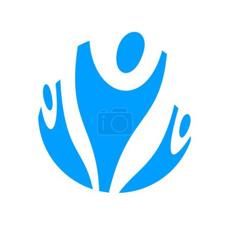 Ilustración de Tres personas icono de vector o logotipo aislado en blanco, símbolo de grupo de personas, trabajo en equipo celebrando el éxito
. - Imagen libre de derechos