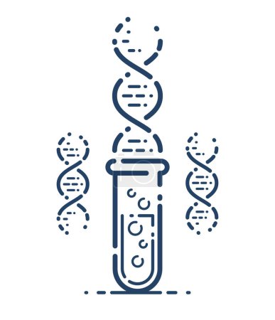 Ilustración de Tubo de ensayo y el vector de cadena de ADN simple icono lineal, biología de la ciencia biotecnología y medicina línea de análisis símbolo de arte, investigación de laboratorio. - Imagen libre de derechos