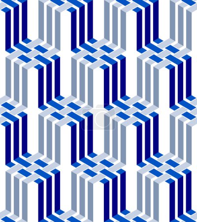 Téléchargez les illustrations : Stripy mesh tissage cubes motif sans couture, fond vectoriel abstrait 3D pour fonds d'écran, op art dimension optique illusion conception
. - en licence libre de droit