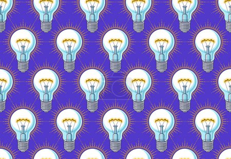 Illustration for Light bulbs seamless background, creative ideas website concept, vector wallpaper or web site background. - Royalty Free Image