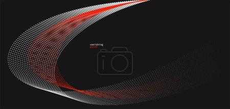 Illustration for Wave of flowing vanishing particles vector abstract background, red and black curvy lines dots in motion relaxing illustration, smoke like image. - Royalty Free Image