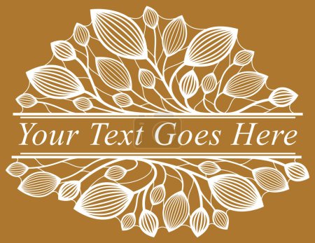 Illustration for Beautiful linear floral vector design on dark, leaves and branches elegant text divider border element for layouts, fashion style classical emblem, luxury vintage graphics. - Royalty Free Image